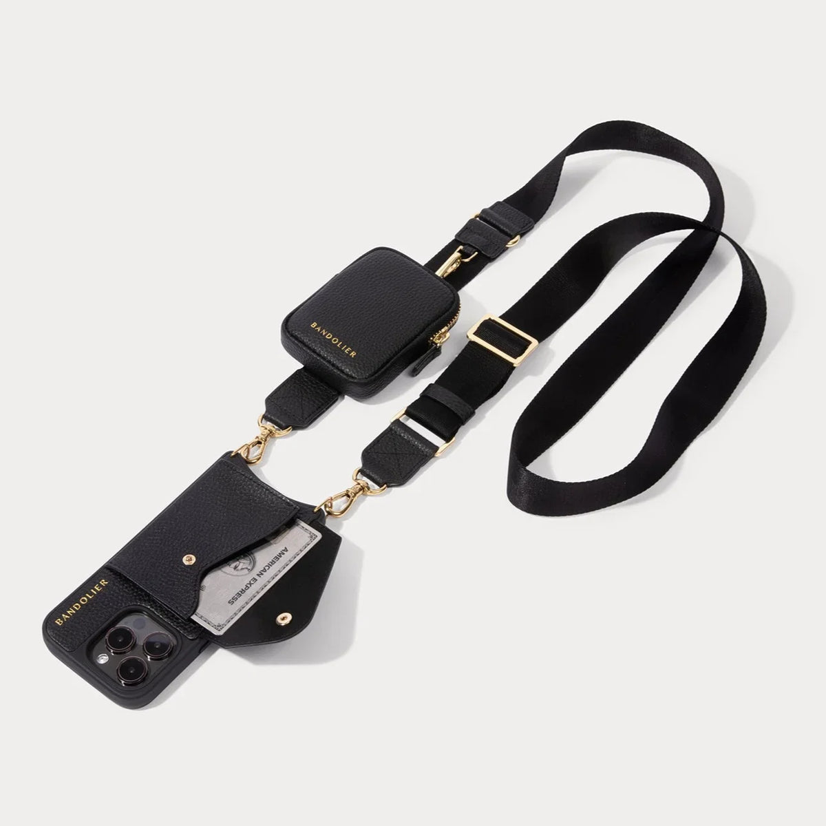Bodie Crossbody with Mini Zip Pouch- Black/Gold