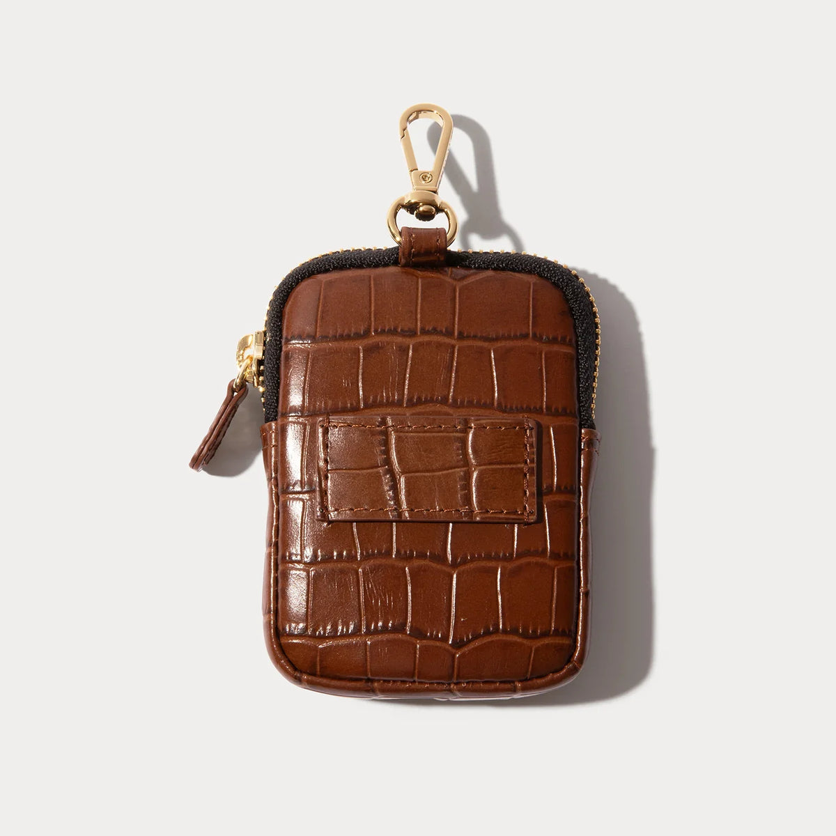 Mini Zip Clip-On Pouch - Brown Croc/Gold