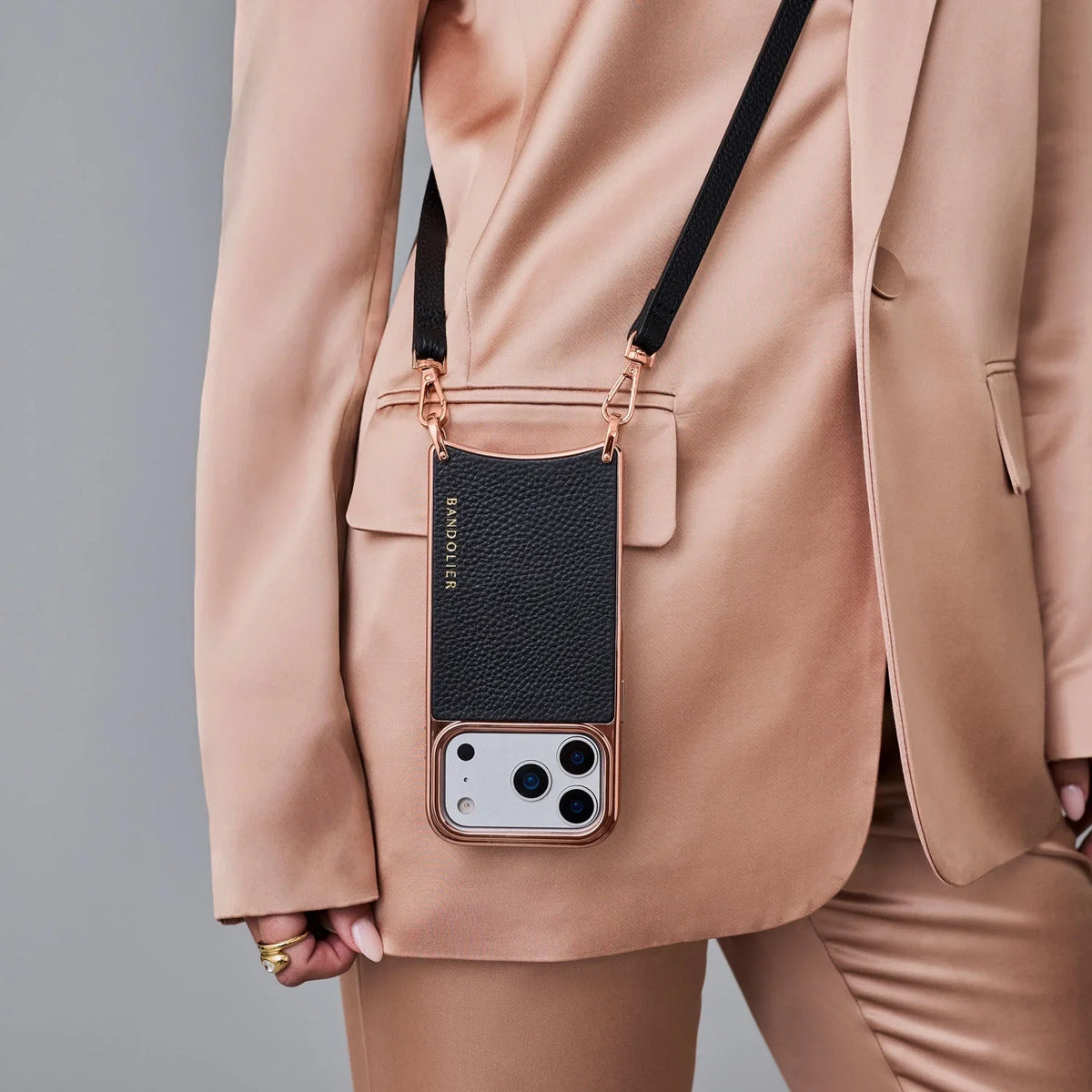 Rayna Chrome Crossbody Phone Case - Black/Chrome Rose Gold