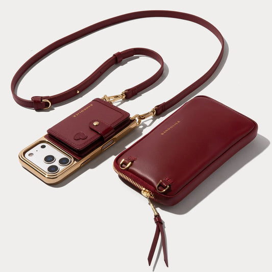 Ivy Pouch Set - Cranberry/Gold