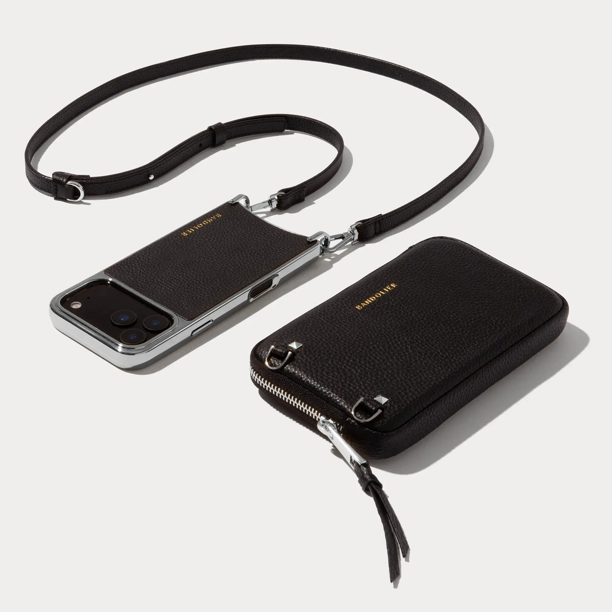 Rayna Chrome Pouch Set - Black/Chrome Silver