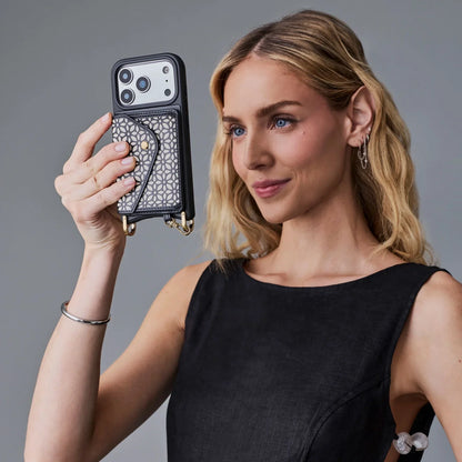 Mira Magnet Wallet Crossbody Phone Case - Black Ivory/Gold