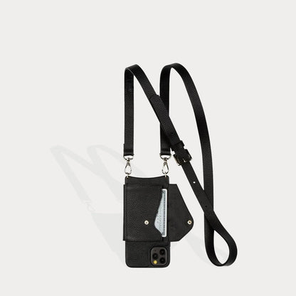 Hailey Folio Pebble Leather Crossbody Bandolier - Black/Silver