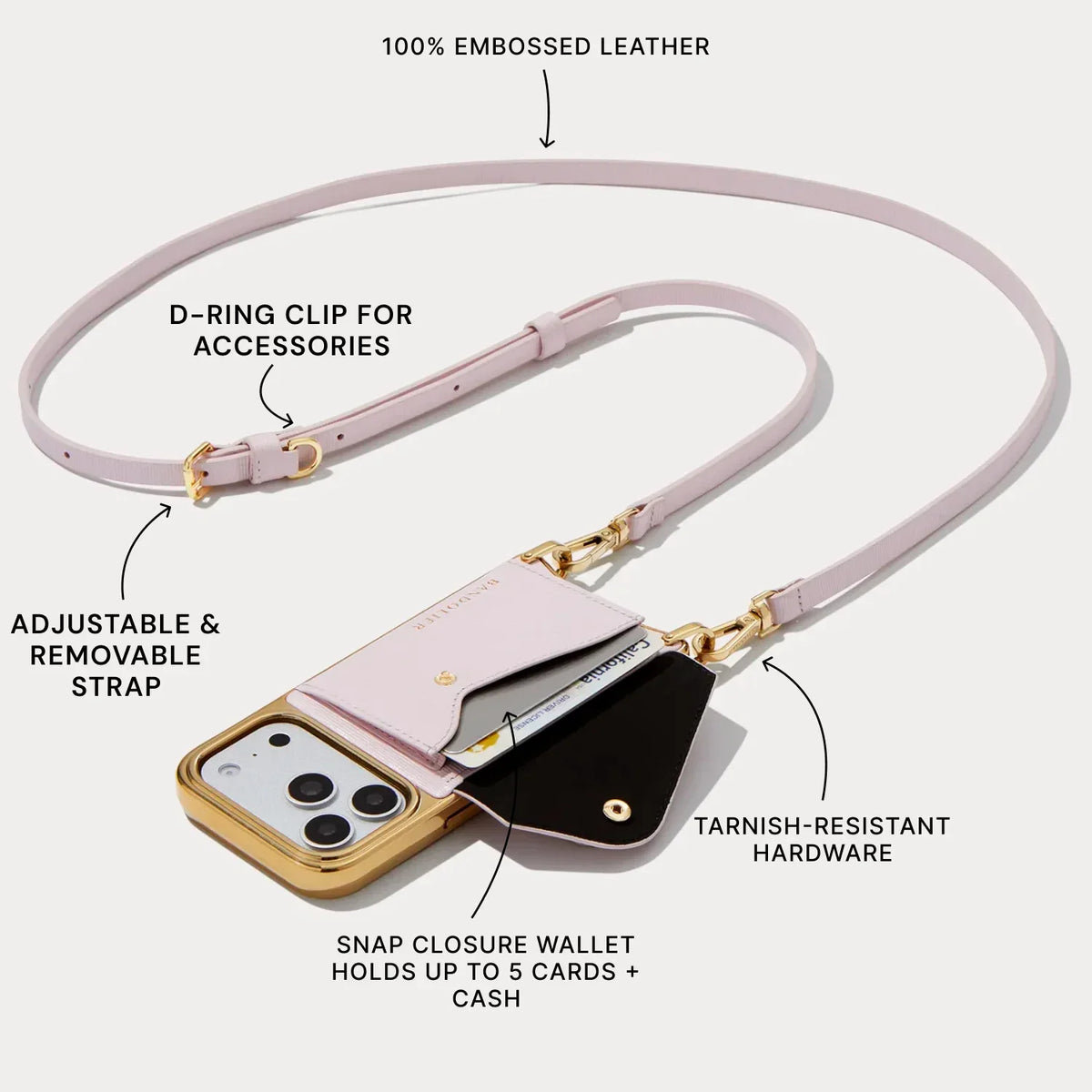 Donna Chrome Crossbody Phone Case - Pink Wave/Chrome Gold