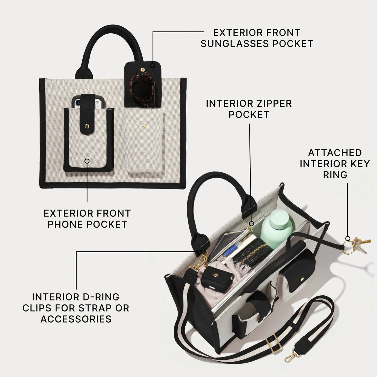 Dillon Book Tote - Cream Black/Gold