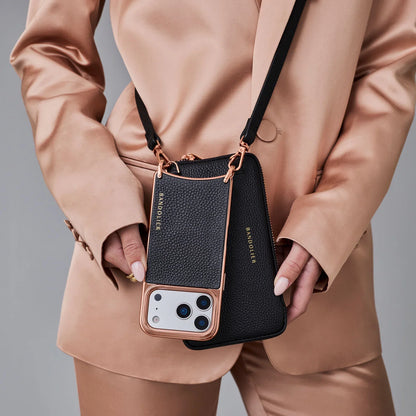 Rayna Chrome Pouch Set - Black/Chrome Rose Gold