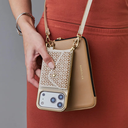 Mira Chrome Magnet Duet Crossbody Phone Case Pouch Set - Ivory Tan/Chrome Gold
