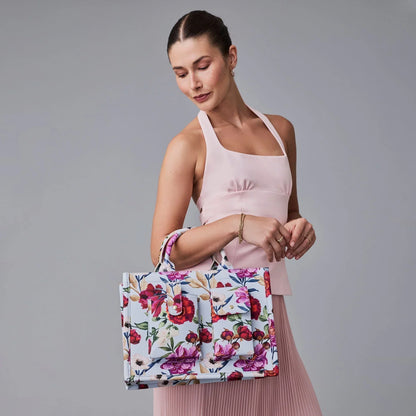 Book Tote - Ceci Blue Floral/Gold