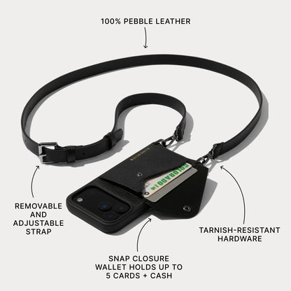 Hailey Side Slot Leather Crossbody Bandolier - Black/Pewter