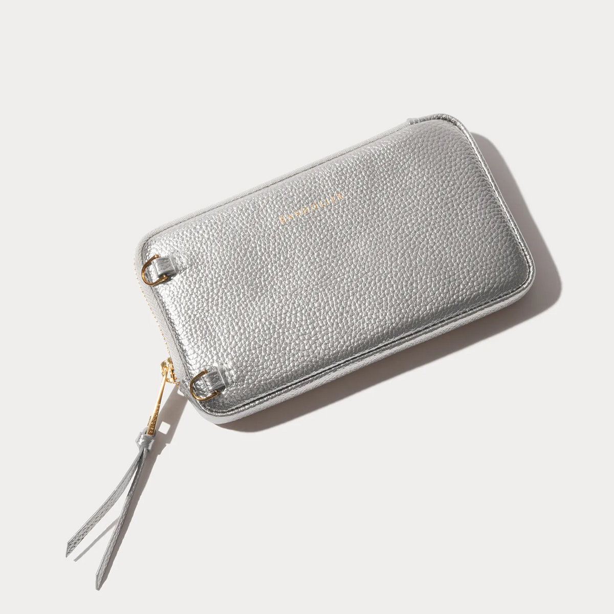 Pebble Leather Expanded Zip Pouch  - Metallic Silver/Gold
