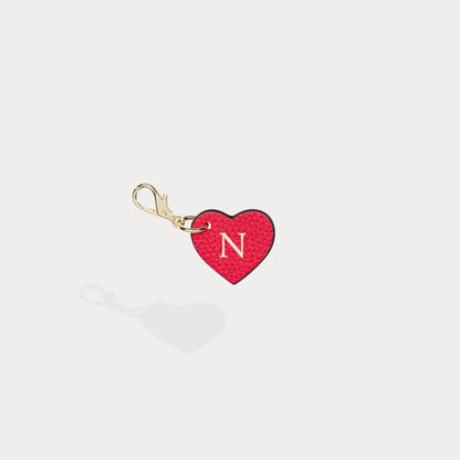 Heart Initial Charm - Red/Gold