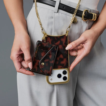 Rio Magnet Crossbody Phone Case - Tortoise/Chrome Gold