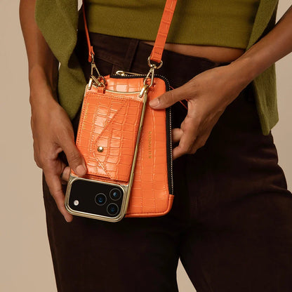Expanded Zip Pouch - Orange Croc/Gold