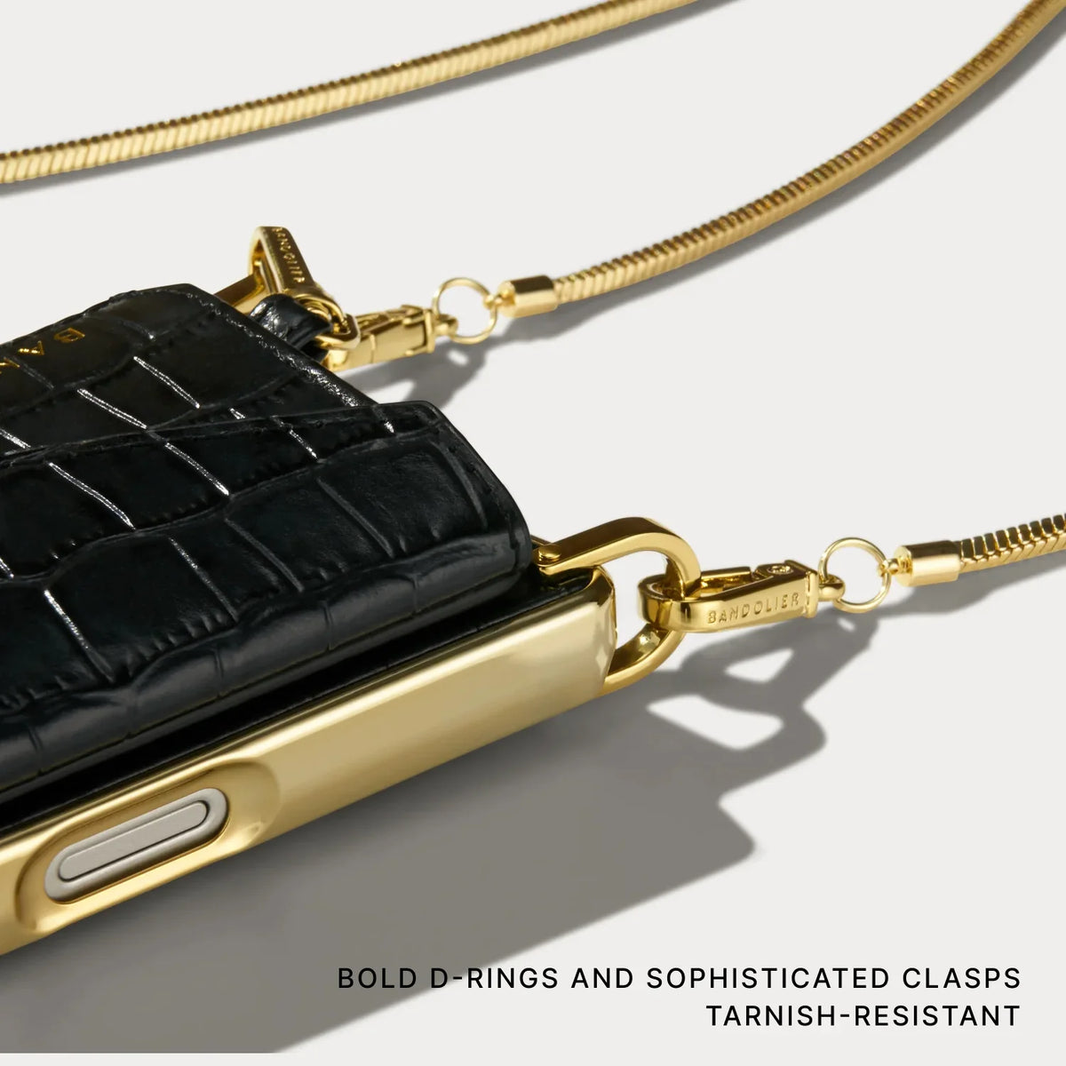 Remi Chain Magnet Wallet Crossbody Phone Case Essentials Set - Black Croc/Gold