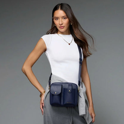 Dillon Dual Pocket Crossbody Bag - Navy/Gold