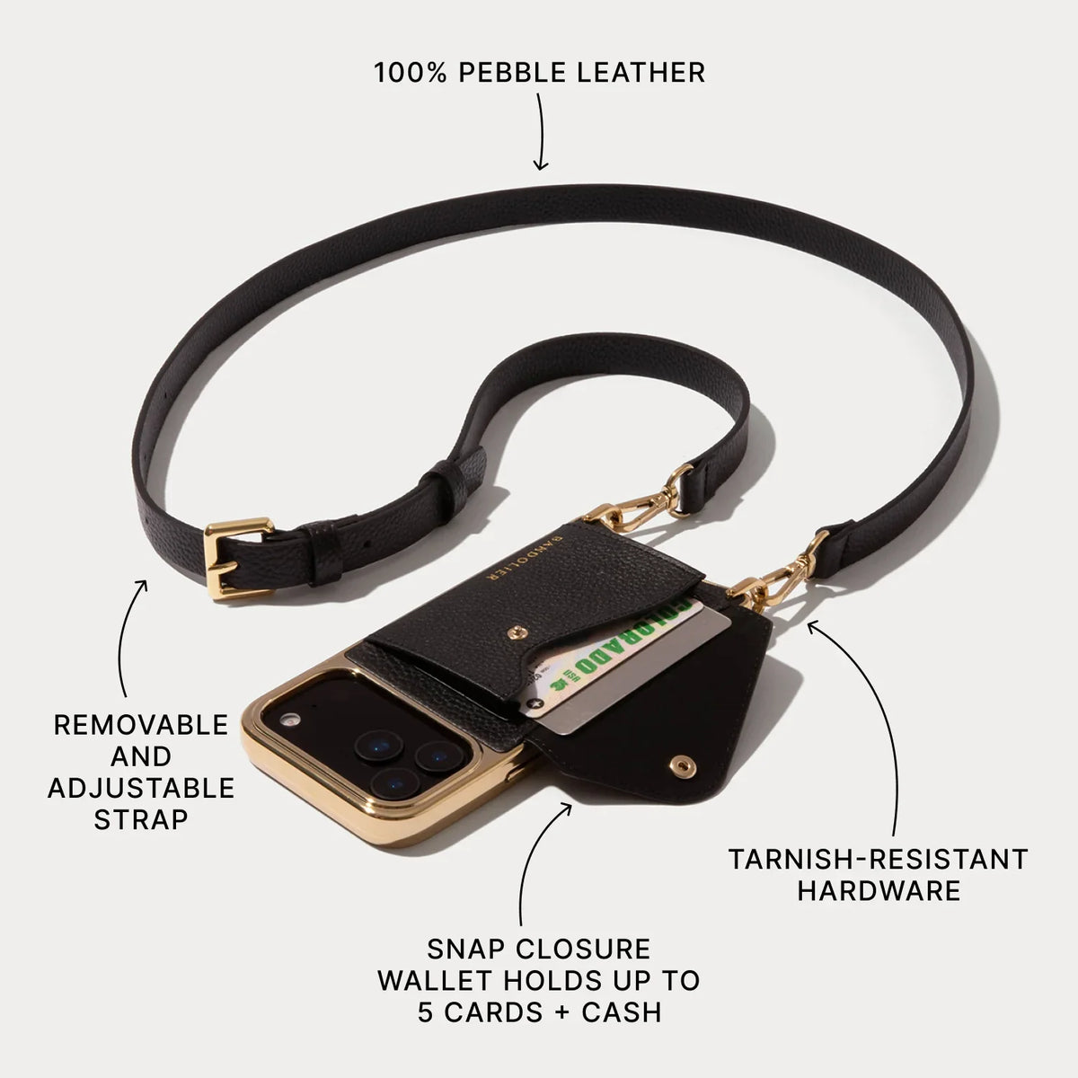 Hailey Chrome Crossbody Phone Case - Chrome Black/Gold