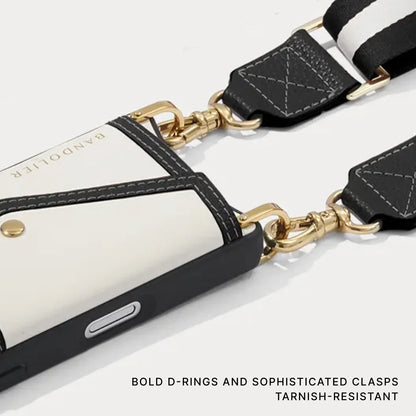 Brooke Canvas Crossbody Phone Case - Cream Black/Gold