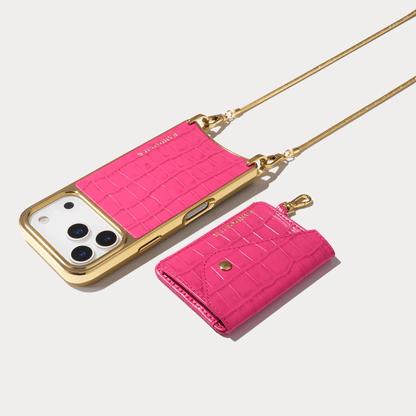Remi Chain Chrome Magnet Wallet Crossbody Phone Case - Magenta Croc/Chrome Gold