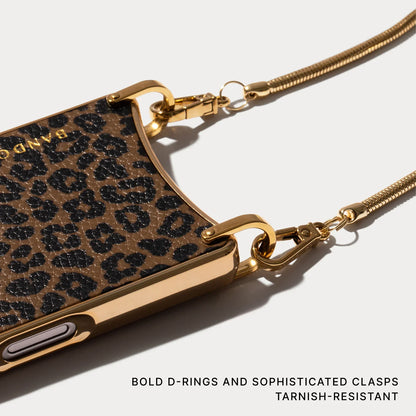 Remi Chrome Magnet Wallet Crossbody Phone Case - Dark Leopard/Gold