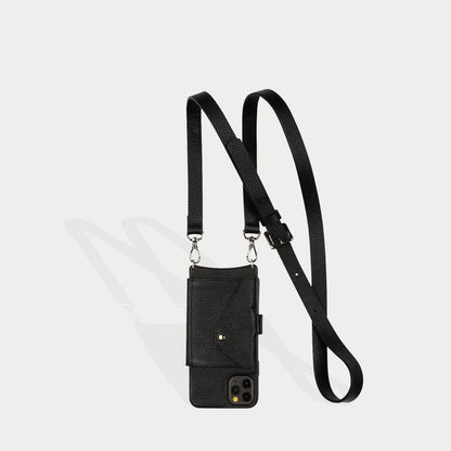 Hailey Folio Pebble Leather Crossbody Bandolier - Black/Silver
