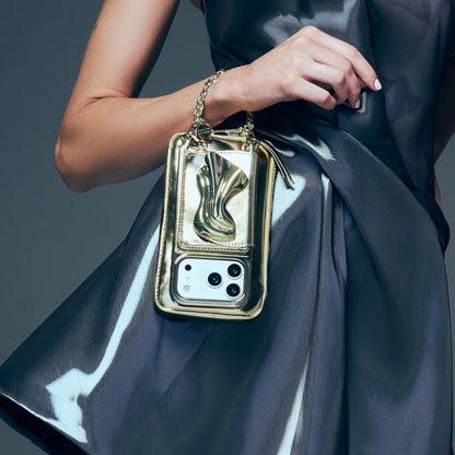 The Kaia Wristlet Pouch Set - Gold Patent/Gold