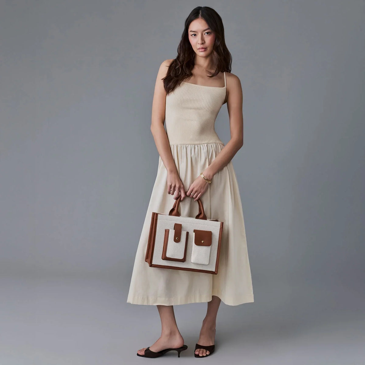 Dillon Book Tote - Cream Sienna/Gold