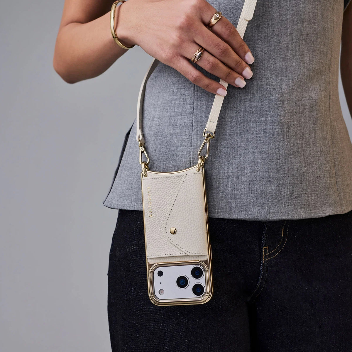 Donna Chrome Crossbody Phone Case - Ivory/Chrome Gold