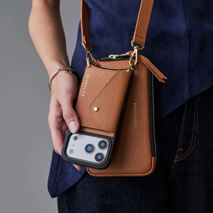Pebble Leather Expanded Zip Pouch - Saddle Brown/Gold