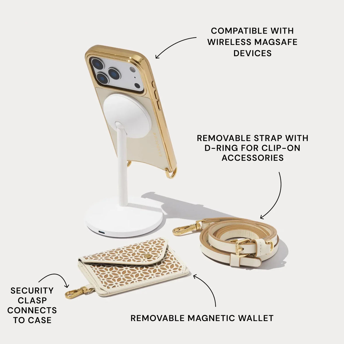 Mira Chrome Magnet Duet Crossbody Phone Case Pouch Set - Ivory Tan/Chrome Gold
