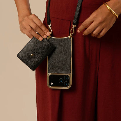 Remi Magnet Wallet Crossbody Phone Case Pouch Set - Black/Chrome Gold