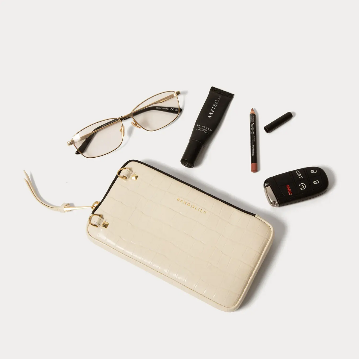 Remi Magnet Wallet Crossbody Phone Case Essentials Set - Ivory Croc/Gold