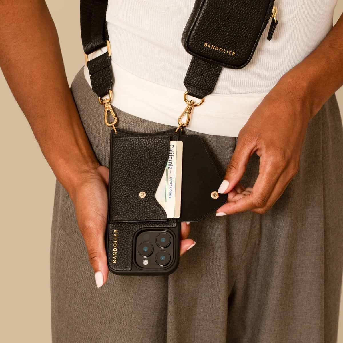 Bodie Crossbody with Mini Zip Pouch- Black/Gold