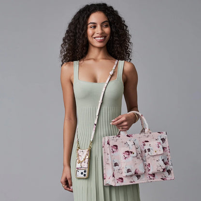 Book Tote - Ceci Pink Floral/Gold