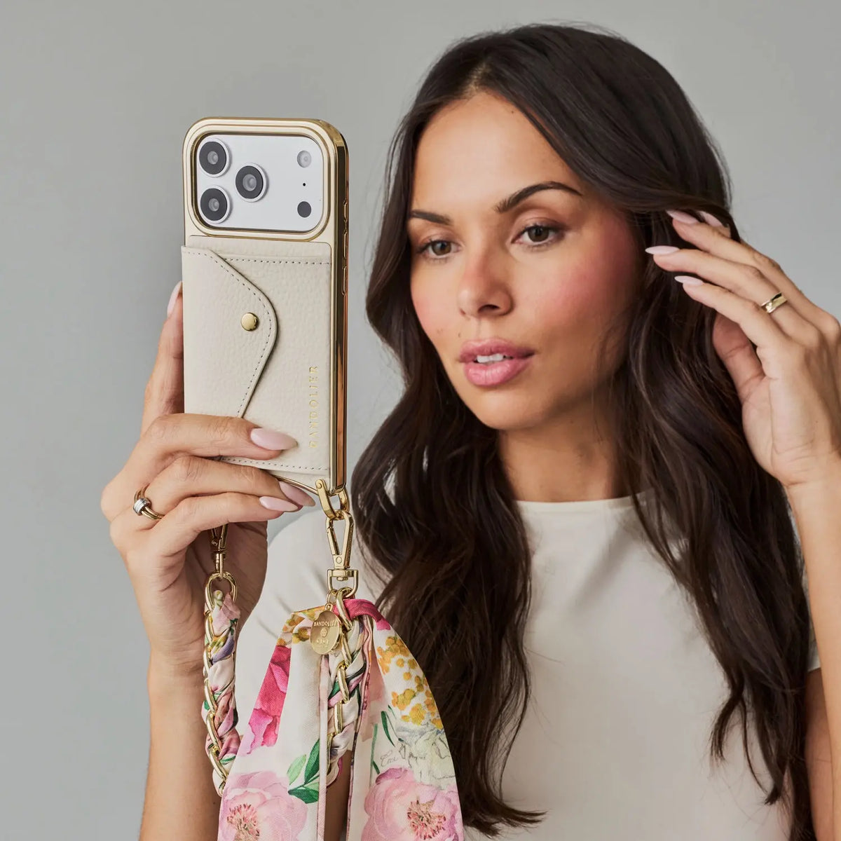 Scarf Twilly Wristlet - Ceci Ivory Floral/Gold