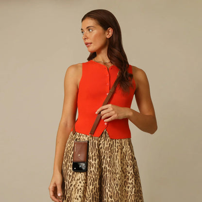 Hailey Side Slot Leather Crossbody Bandolier - Cognac/Gold